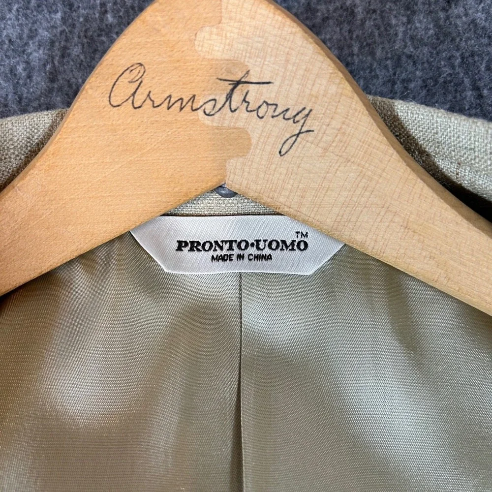 Pronto Uomo Mens 44L Beige 100% Silk Windowpane Two Button Blazer Sport Coat NEW